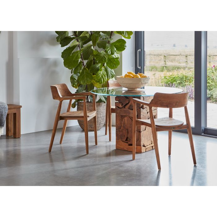 Teak Root Glass Round Dining Table